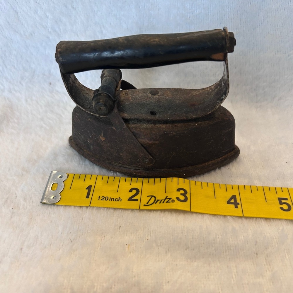 Antique Cast Iron Clothes Iron Wood Handle Trivet Sad Iron Decor
